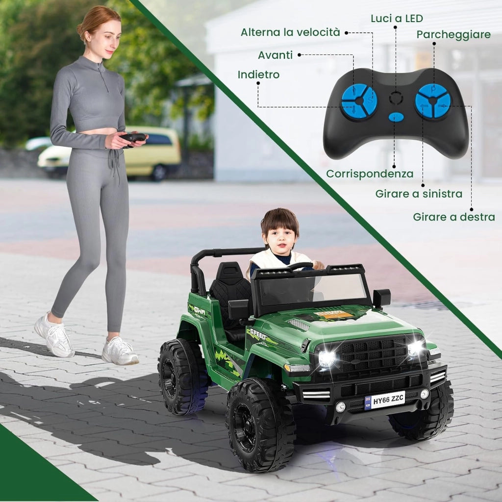 24V Auto per Bambini con Telecomando, Macchina Elettrica con 2 Posti musica Bluetooth luci, 2 Velocità Regolabile, Regalo per Bambini 3-8 Anni (Verde)