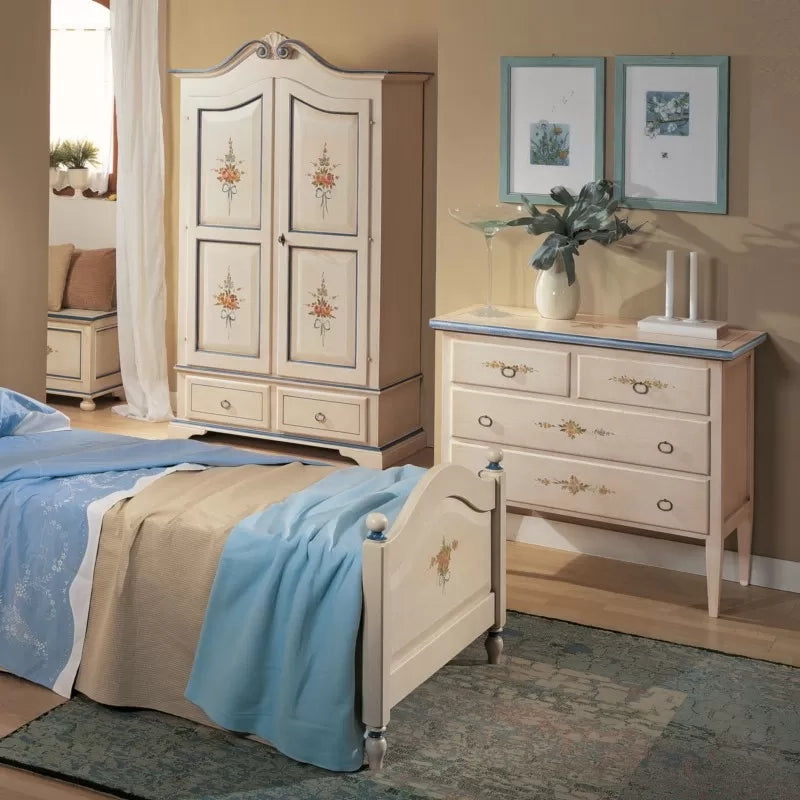 Como 4 cassetti bianco filo blu in legno 110x51x90 (1322) - Mobili 2G
