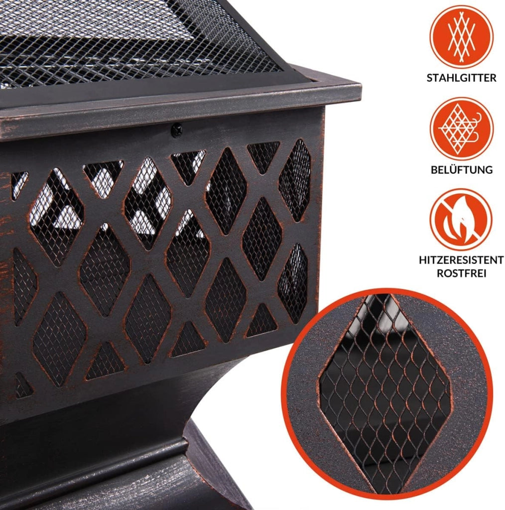 ® Braciere Esagonale 70x60,5cm Acciaio Parascintille Attizzatoio Bracieri Esterno Giardino