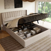 Letto con contenitore - Xylo - 140x200cm - Beige - Pikowane hydraulika lin