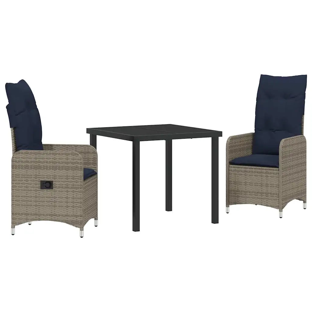 Set di tavolo e sedie con cuscino 3 pcs Grigio Rattan in PE 3379688