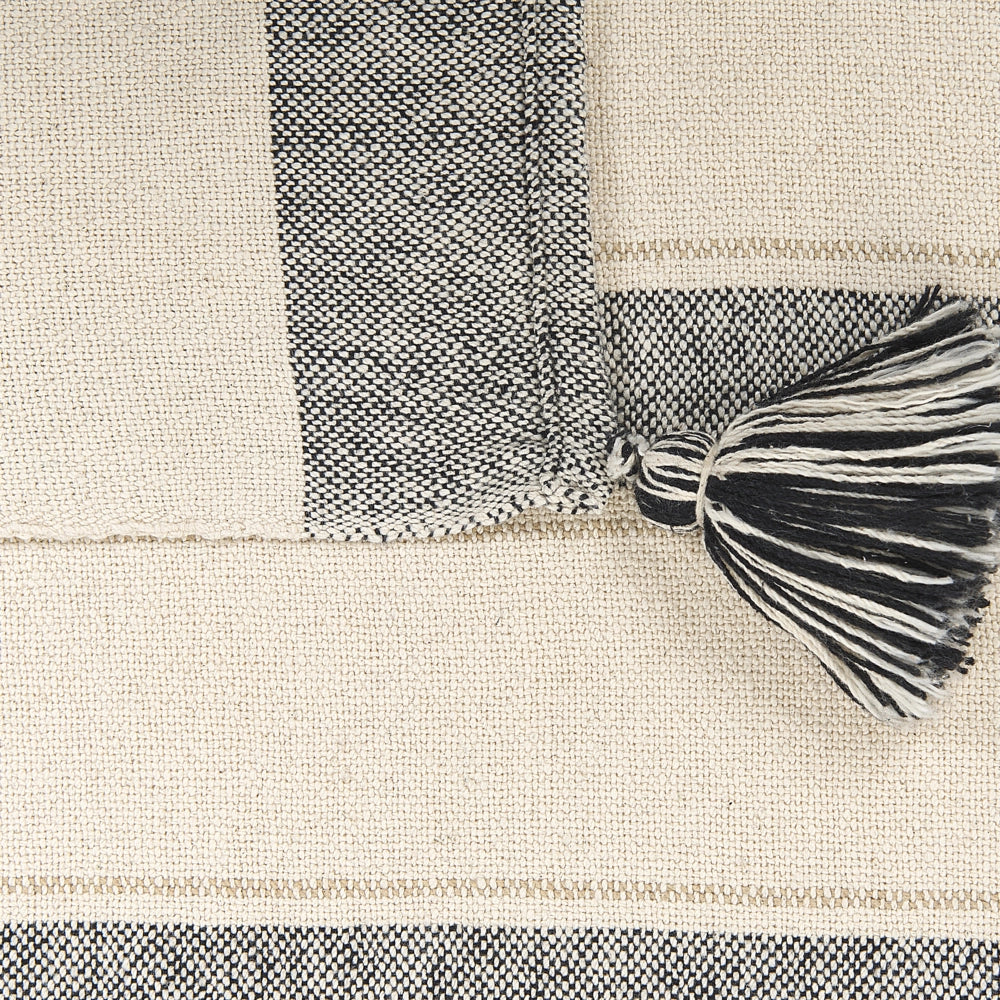 Coperta Beige Cotone 130 x 170 cm Accessorio a righe con frange decorative Fatto a mano