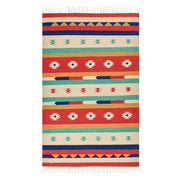 Tappeto Kilim in cotone multicolore 140 x 200 cm Tappeto da pavimento tessuto a mano Tappeto da parete a motivo geometrico reversibile Frange