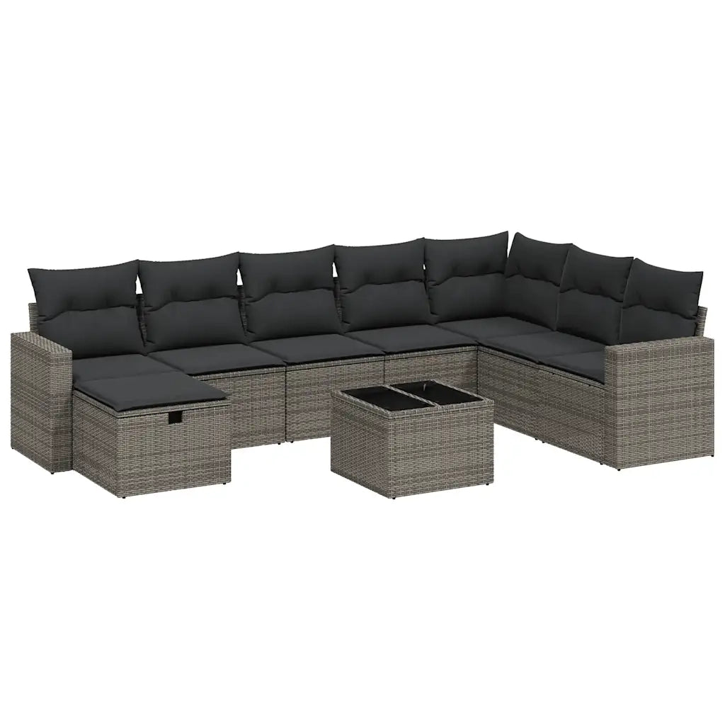Set Divano da Giardino 9 pz con Cuscini Grigio in Polyrattan 3263596
