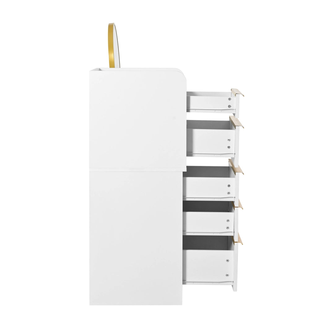 Toeletta con piano estraibile, 6 cassetti, specchio LED dimmerabile e finitura bianca