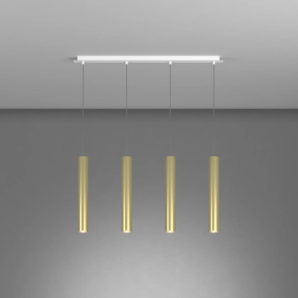 Lampadario Industrial-Minimal Xeana Metallo Bianco Ottone 4 Luci Gu10