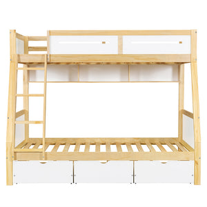 Letto a castello-Xylo-90x200+120x200cm, 3 cassetti, libreria 2m