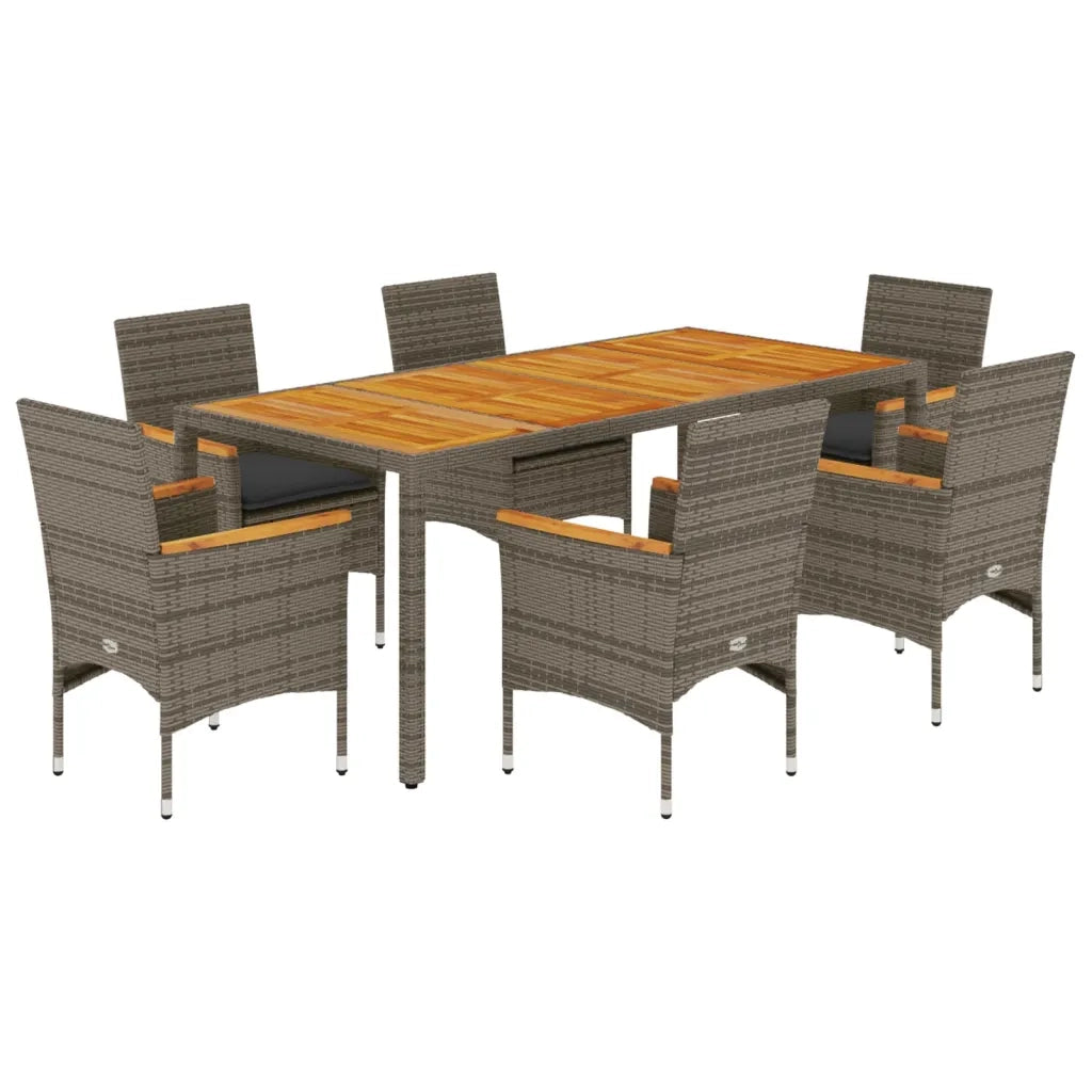 Set Pranzo da Giardino 7pz con Cuscini Polyrattan Acacia Grigio 3278637