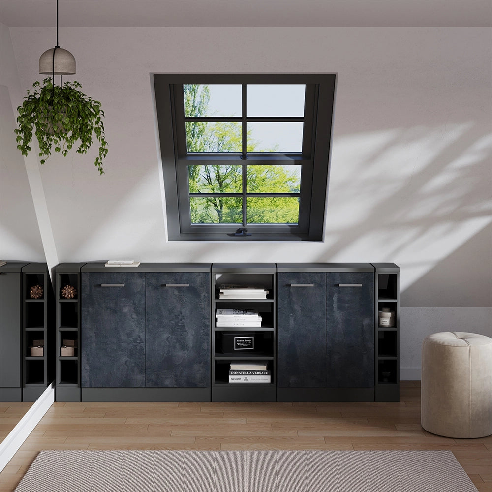 Set di mobili sottotetto Rion Calce nera/Antracite 210 cm Set di 5 carcasse armadio profondità 60 cm Vicco