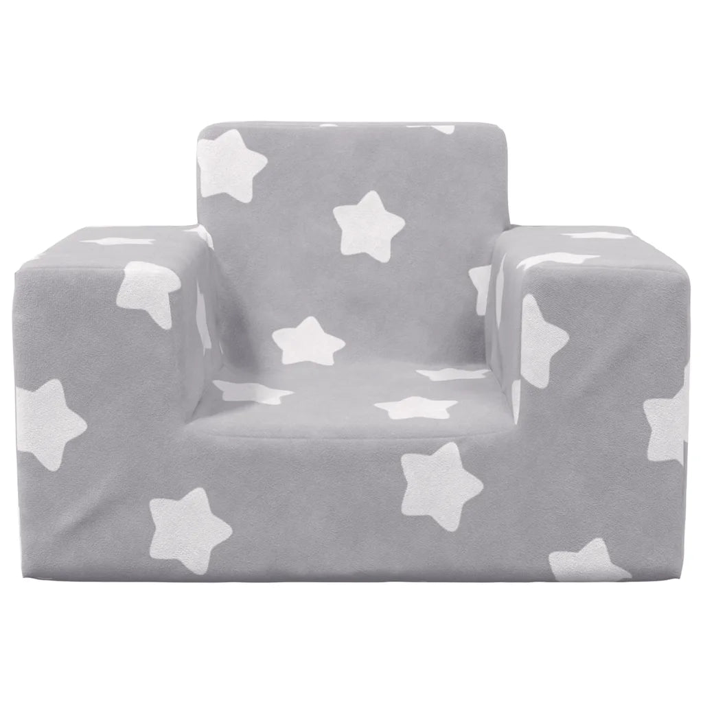 Divano per Bambini-Sofa-Divanetto Grigio Chiaro con Stelle in Morbido Peluche 484387