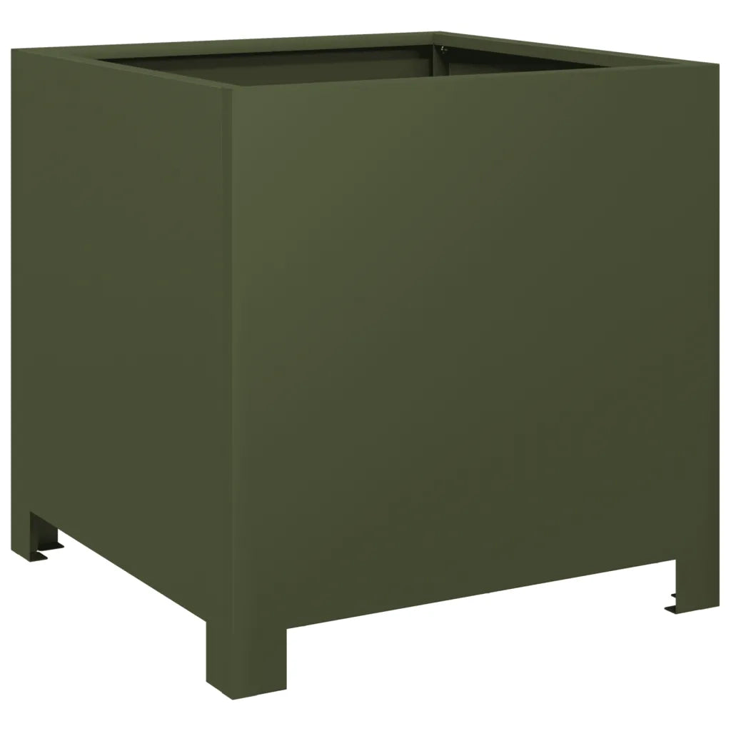 Fioriera da Giardino-Vaso da Esterno-Contenitore per Piante Verde Oliva 40x40x40 cm in Acciaio 263588