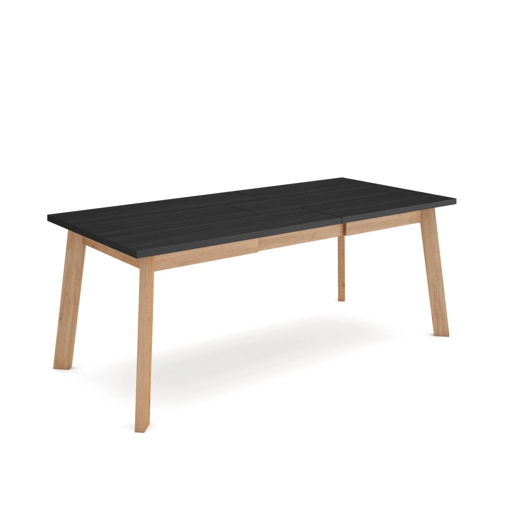 Tavolo da Pranzo, 194x90x74cm, Per 10 persone, Gambe in legno, Nero e colore Rovere RF2918