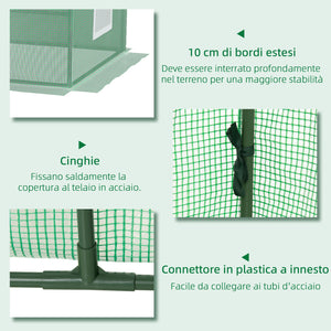 Serra Piccola 240x90x90 cm con 2 Finestrelle Laterali e Finestra Centrale in Acciaio PE e PP Verde