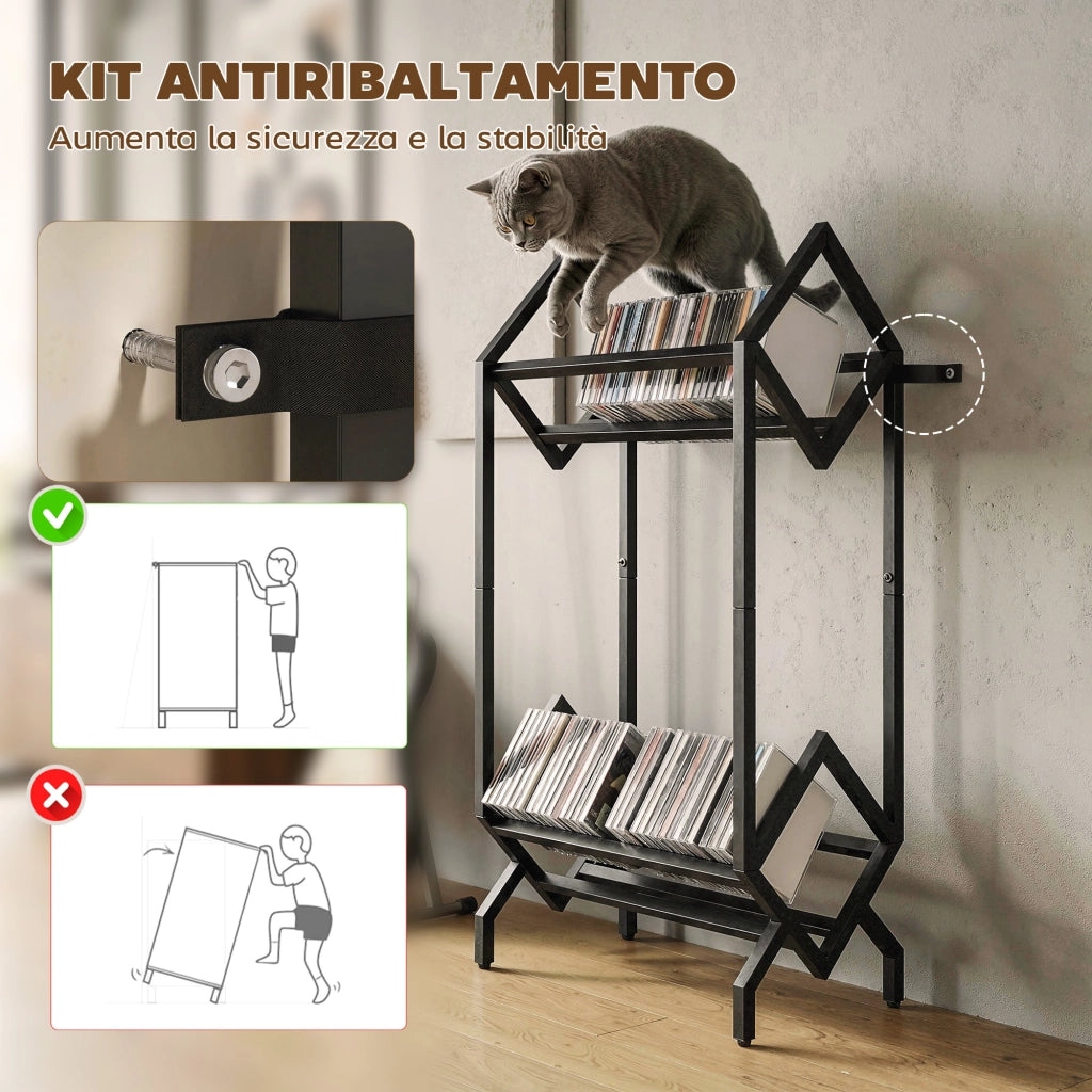 Porta CD 50, Porta Vinili 2 Livelli Metallo per DVD, Libri, Album, Nero