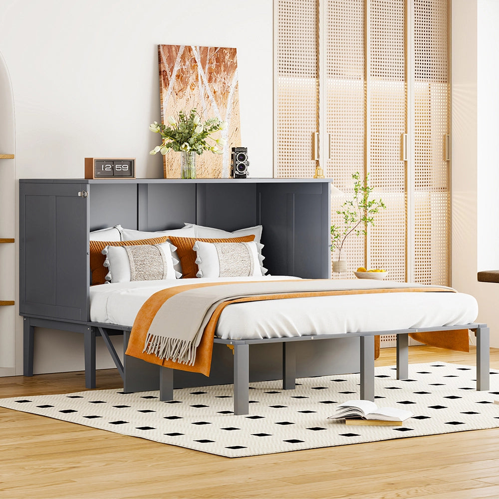 Letto a muro per bambini - Xylo - 140x200 cm - Grigio - Verticale