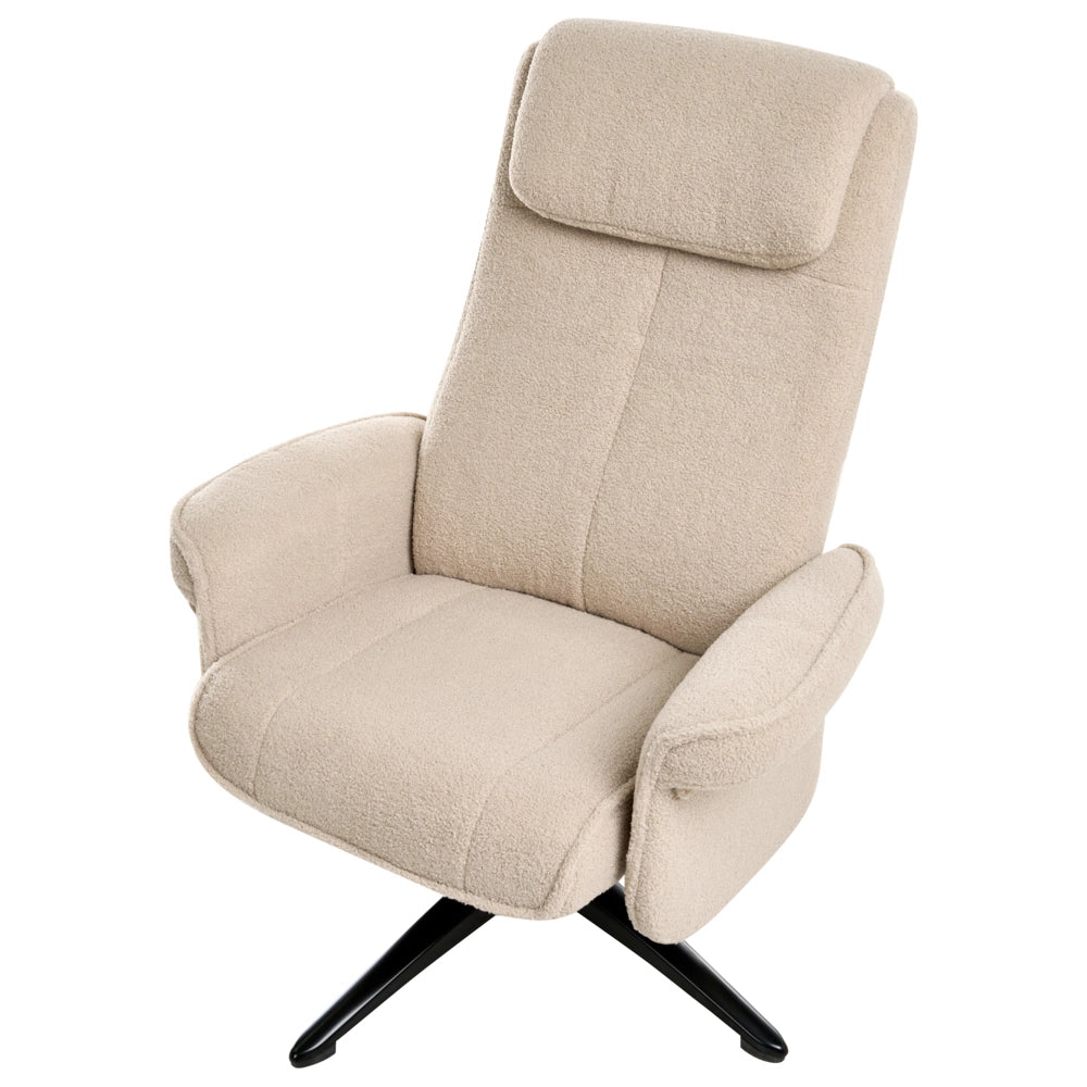 Poltrona reclinabile Beige con poggiapiedi Tessuto Boucle Girevole Struttura in metallo Design retrò