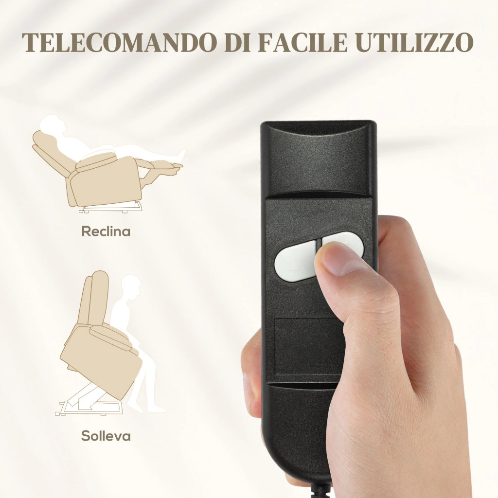 Poltrona Alzapersona Reclinabile con Poggiapiedi ¨C Minimal ¨C Velluto Crema 85x88x109 cm