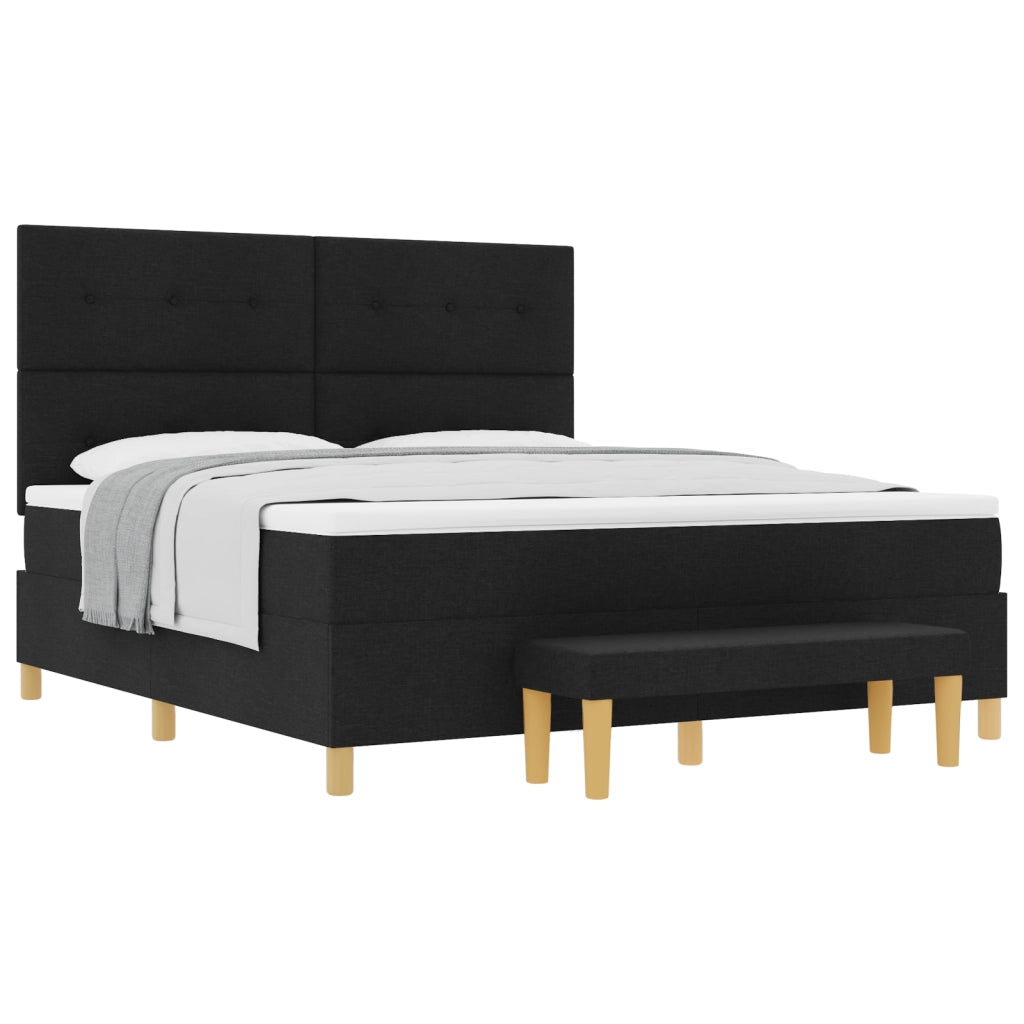 Letto Box Spring con Materasso & Panchina Nero 180x200 cm Tessuto