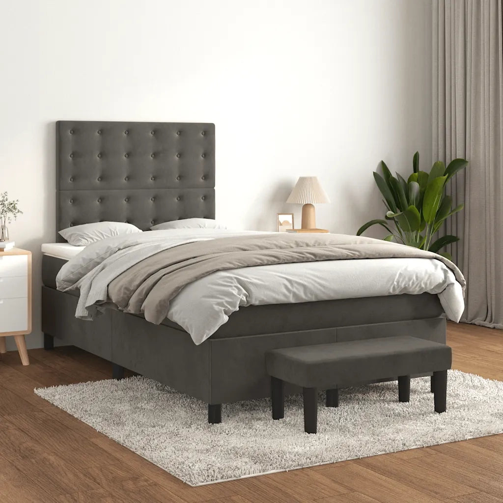Giroletto a Molle con Materasso Grigio Scuro 120x190 cm Velluto