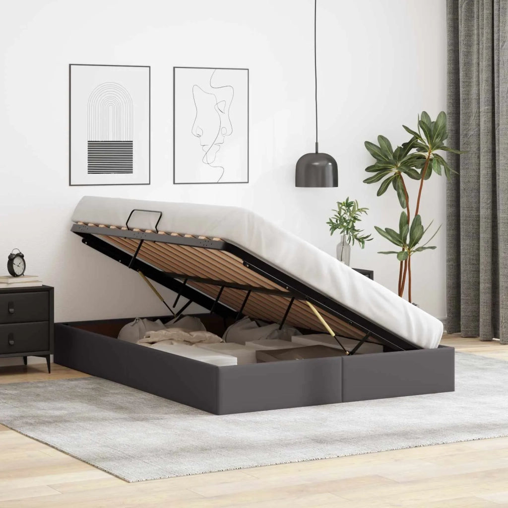 Letto ottomano Grigio 140 x 200 cm Pelle Sintetica 3442776