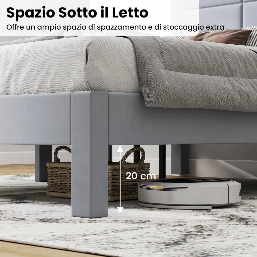 Struttura Letto Imbottito Matrimoniale 140x200 cm, Letto Piattaforma Imbottito, con Testiera in Morbido Tessuto di Velluto e Supporto a Doghe di Legno, Silenzioso, Carico 250kg (Stile 1)