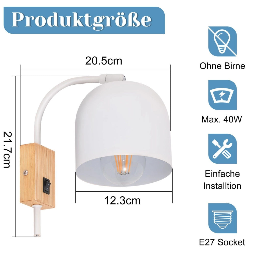 ZMH Applique con interruttore Applique da corridoio bianca E27 a una testa 330° (lampadina non inclusa)