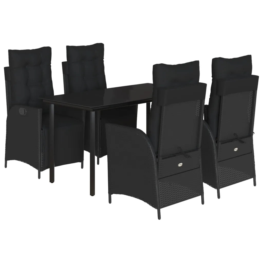 Set da Pranzo da Giardino 5 pz Nero con Cuscini in Polyrattan 3213401