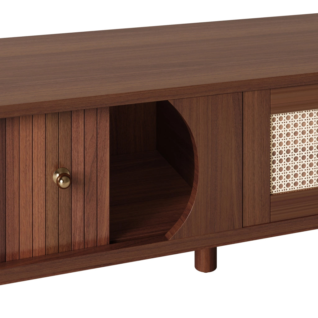 Mobile TV con Ante in Legno e Cassetti in Rattan ¨C MINIMAL ¨C Naturale