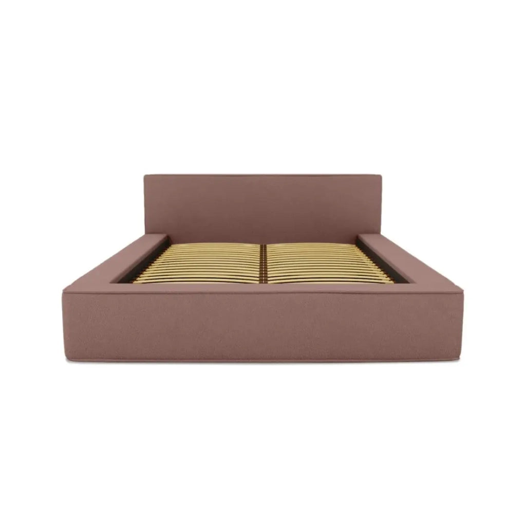 Letto contenitore VELORA – Terracotta bouclé – 140x200 cm – Tessuto velluto morbido – Rete sollevabile – Contenitore integrato
