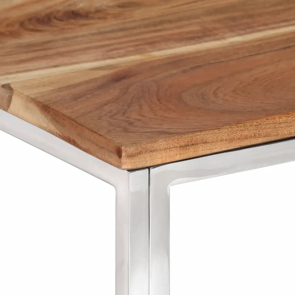 Tavolino da Salotto Argento in Acciaio Inox e Massello d'Acacia 349959