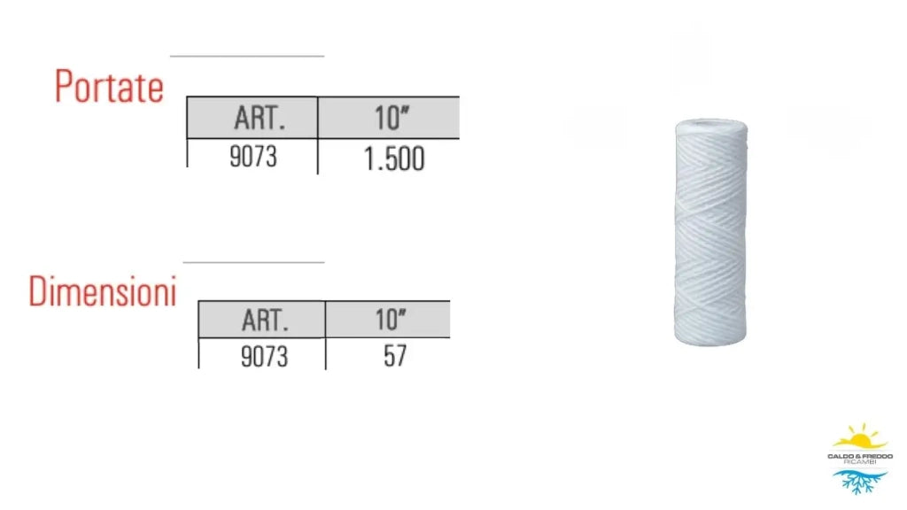 Cartuccia filtrante in Polipropilene filo Avvolto 10" - 20 Micron - durate 12mesi