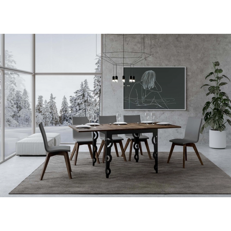 Tavolo apribile 90x90/180 cm Karamay Libra telaio Antracite - Noce