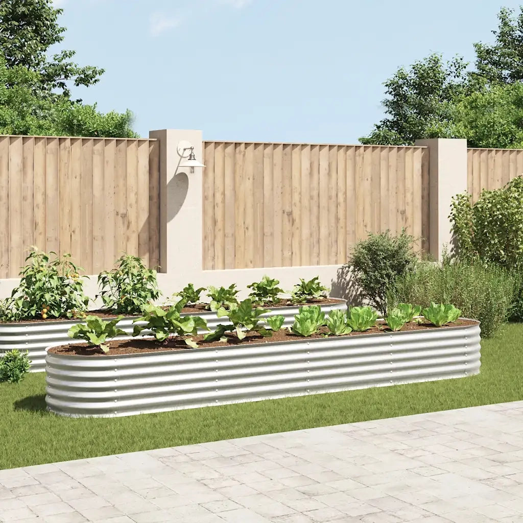 Fioriere | Cassetta per fiori | Letto Rialzato Giardino 400x80x44 cm in Acciaio Zincato Argento