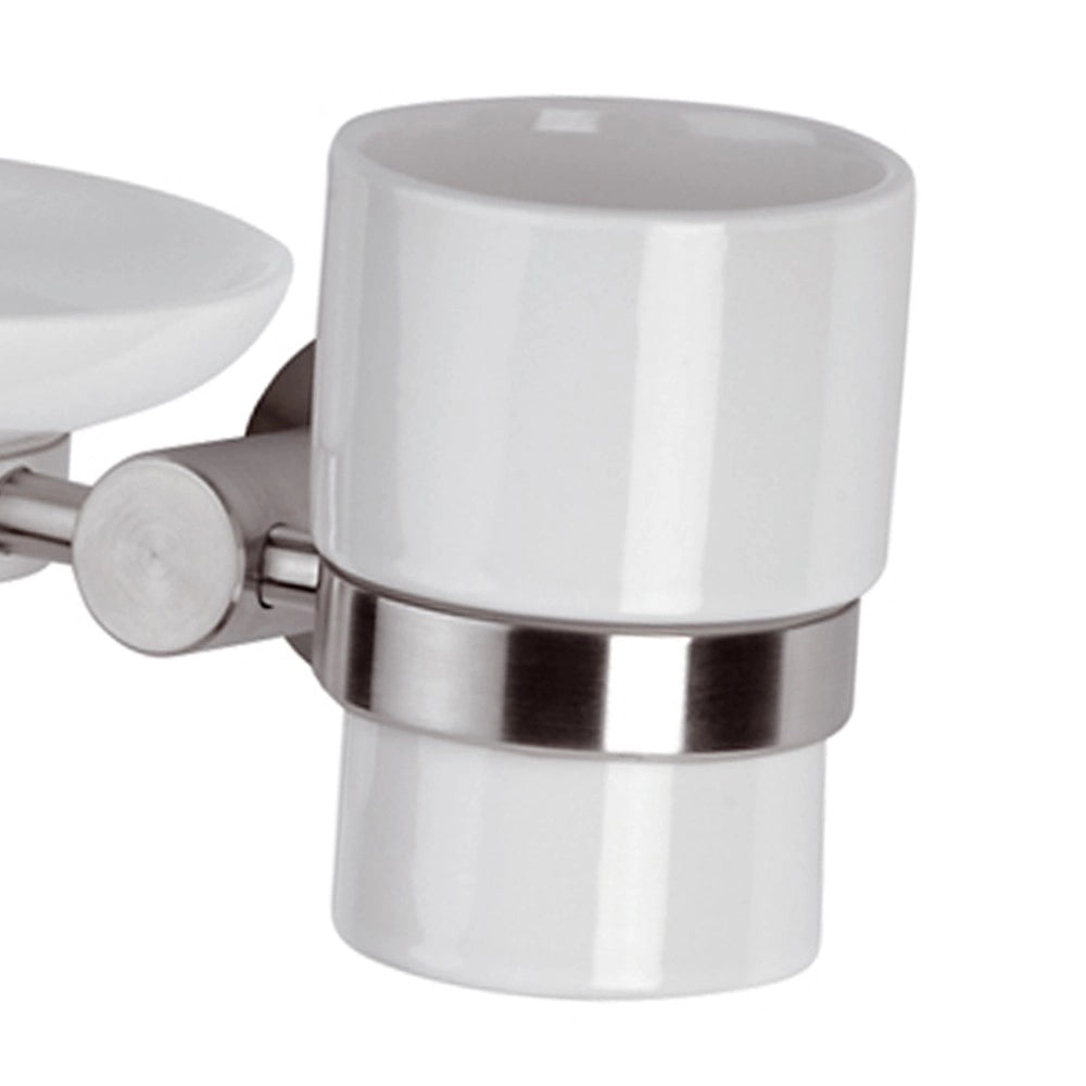 Supporto doppio con bicchiere e portasapone - serie minimal inox