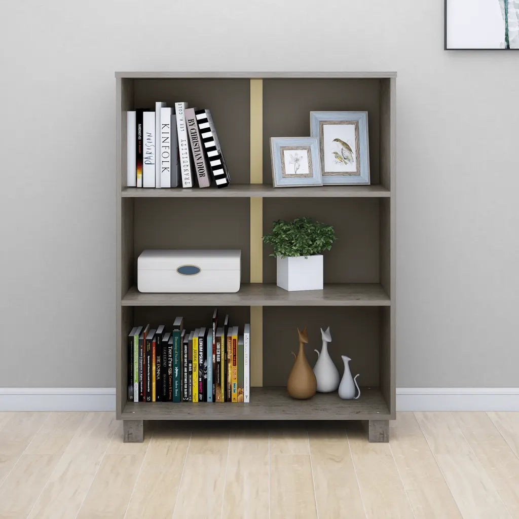 Libreria-Scaffale per Libri-Mobile di Stoccaggio HAMAR Grigio Chiaro 85x35x112cm Legno Massello di Pino