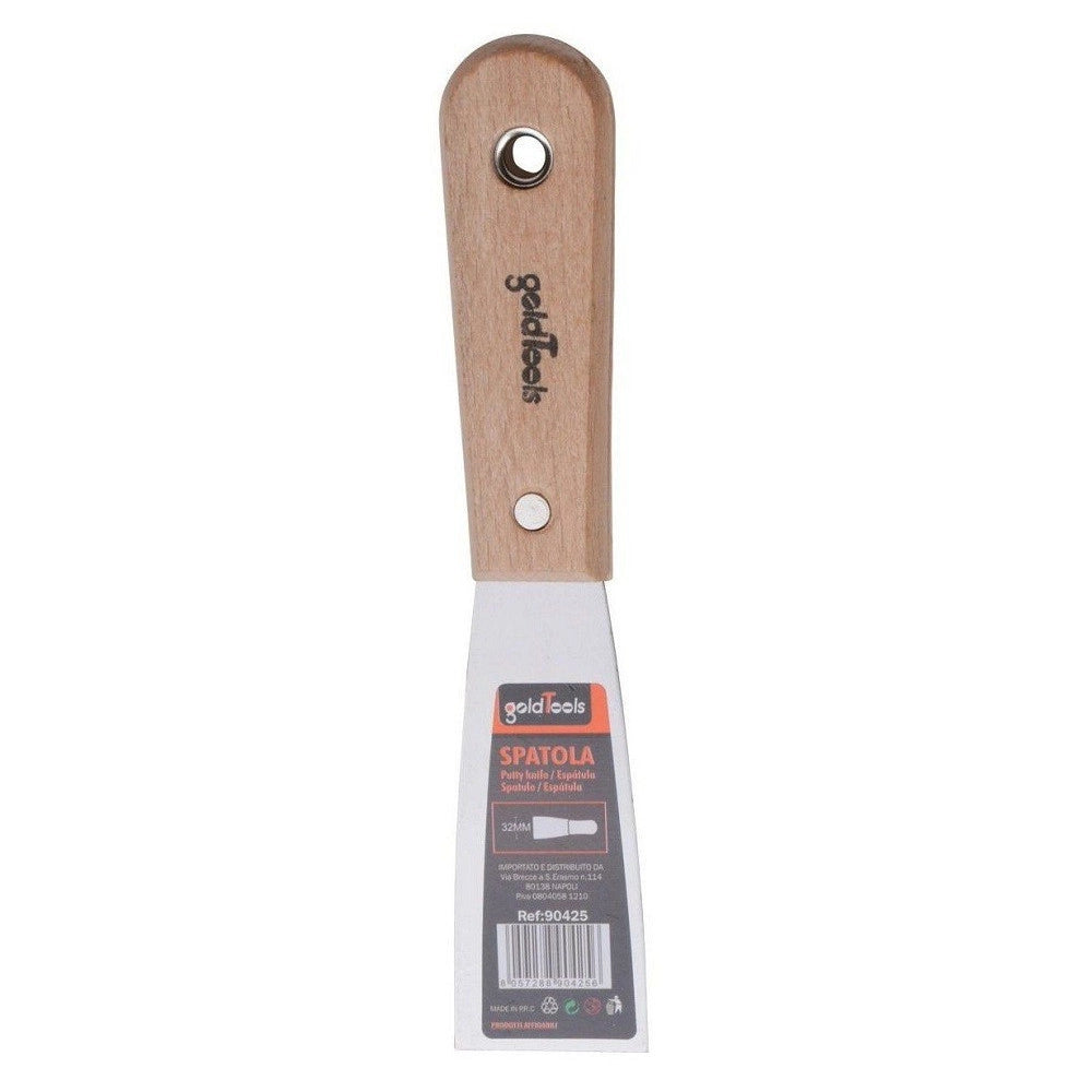 Trade Shop - Spatola Per Pareti In Acciaio 32mm Ferramenta Con Maniglia In Legno 1.5" 90425 -