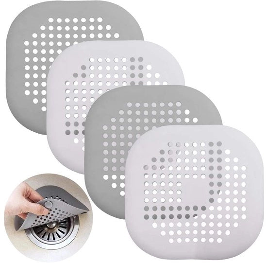 Protettore di scarico 4 pezzi - Silicone - Scarico doccia - Setaccio capelli - Filtro scarico - Adatto per scarico bagno - 13.8 cm