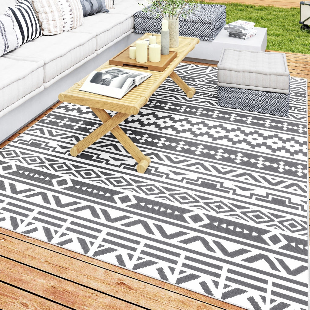 Tappeto da Esterno Reversibile Geometrico ¨C zephmum ¨C Grigio Bianco 182x274 cm