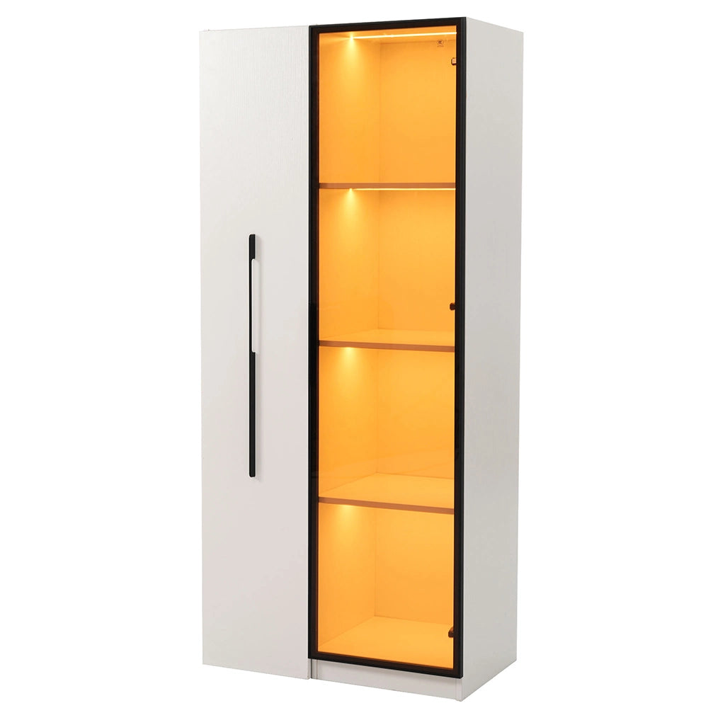 Armadio multifunzionale 160 cm - Xylo - Porte in vetro temperato, illuminazione LED, ruote