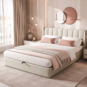 Letto imbottito grigio 140 x 190 cm con LED, USB e contenitore