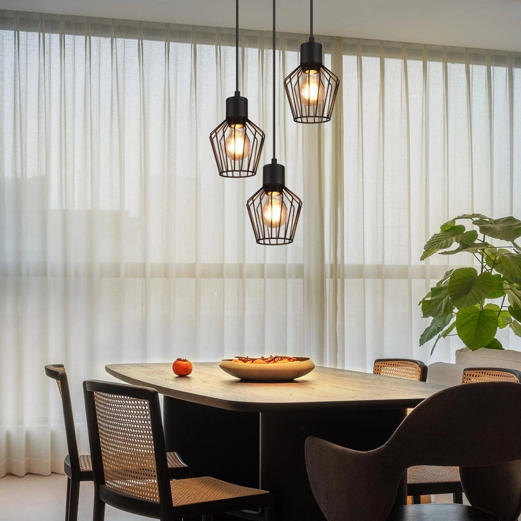 Lampada a sospensione ZMH rotonda a 3 lampadine LED nera E27 retr¨° in metallo