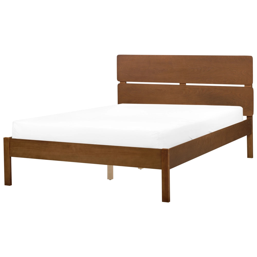 Letto in marrone scuro UE matrimoniale 140 x 200 cm con testiera a doghe Stile rustico minimalista con LED