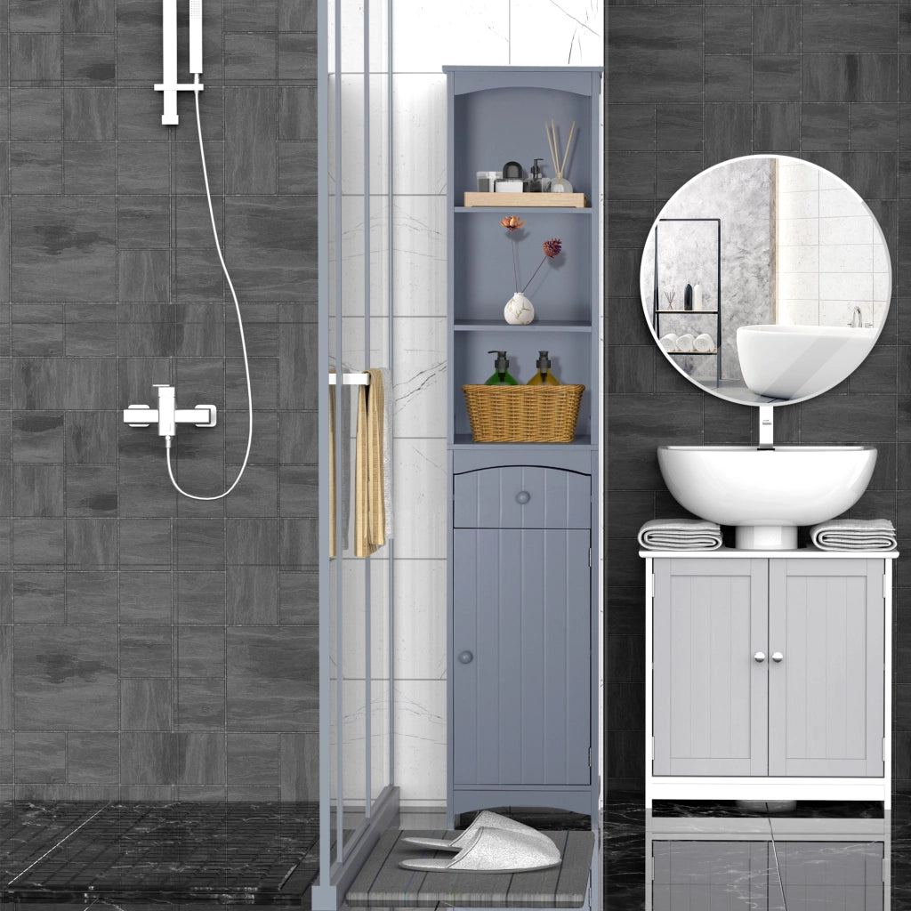Armadietto da Bagno Stretto con Cassetto e Ripiani ¨C zephmum ¨C Grigio 34x24x170 cm