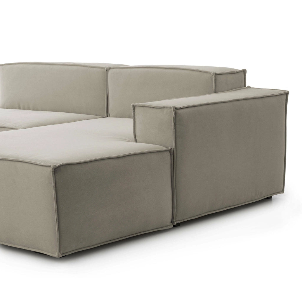 Divano fisso Ameli, Divano componibile a 2 posti large con penisola destra, Made in Italy, SofÒ  moderno in tessuto, Cm 240x170h70, Tortora