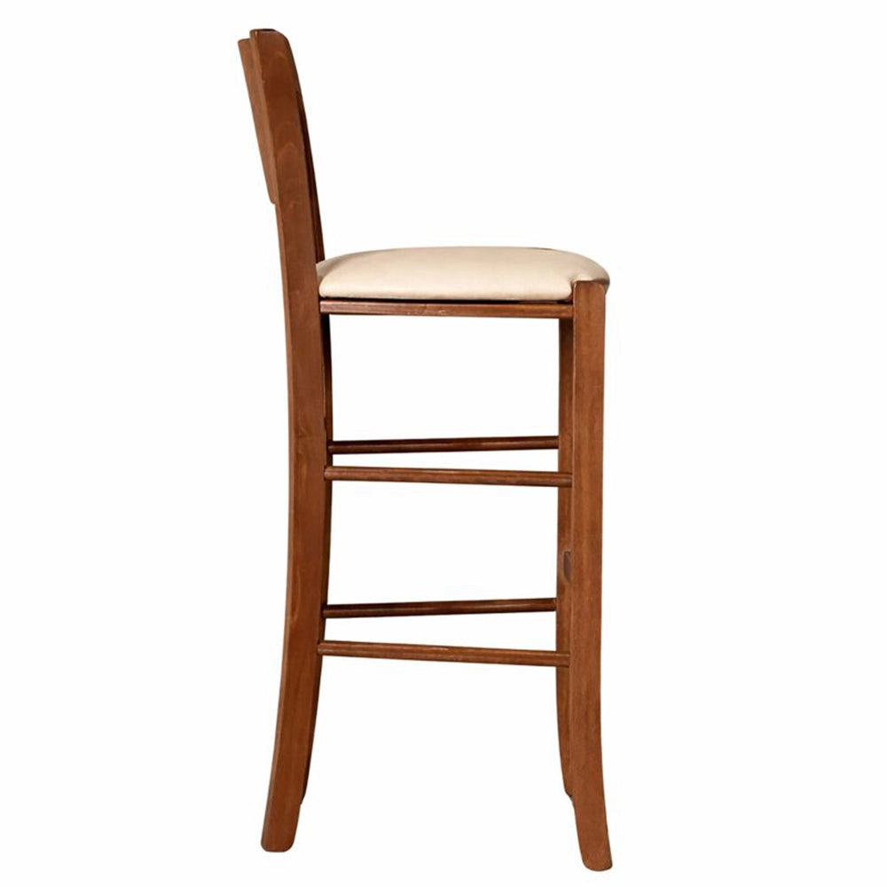 Sgabello alto bar lucy in legno noce scuro h 73 con seduta in ecopelle beige