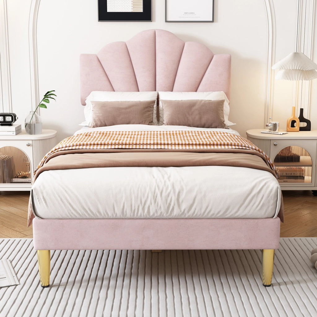 DESMIU Lit 90 × 200 cm 1 posto con testiera regolabile, senza materasso, in velluto, rosa