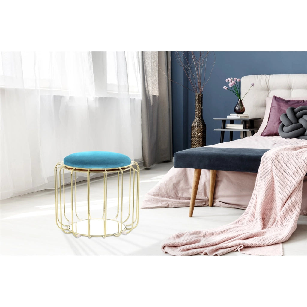 Tavolino e Pouf 2-in-1 Comfortable in Velluto Turchese e Oro