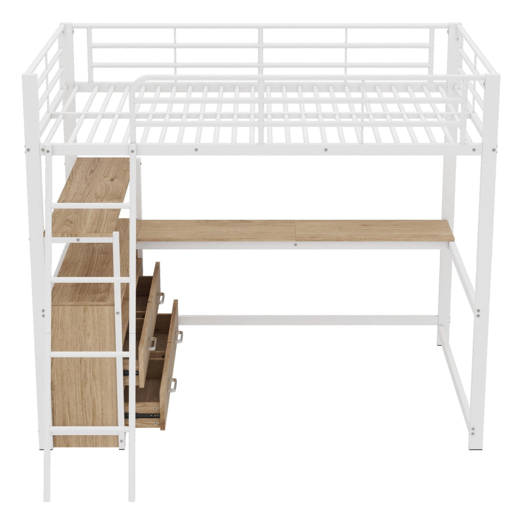 Letto 140 x 200 cm con scrivania a L; 4 cassetti; MDF e metallo; bianco