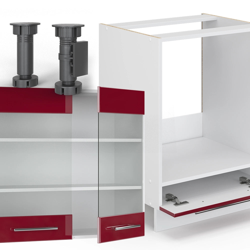 Cucina angolare completa Fame-Line Bordeaux lucido/Bianco 287 x 60 cm, PL Antracite Vicco