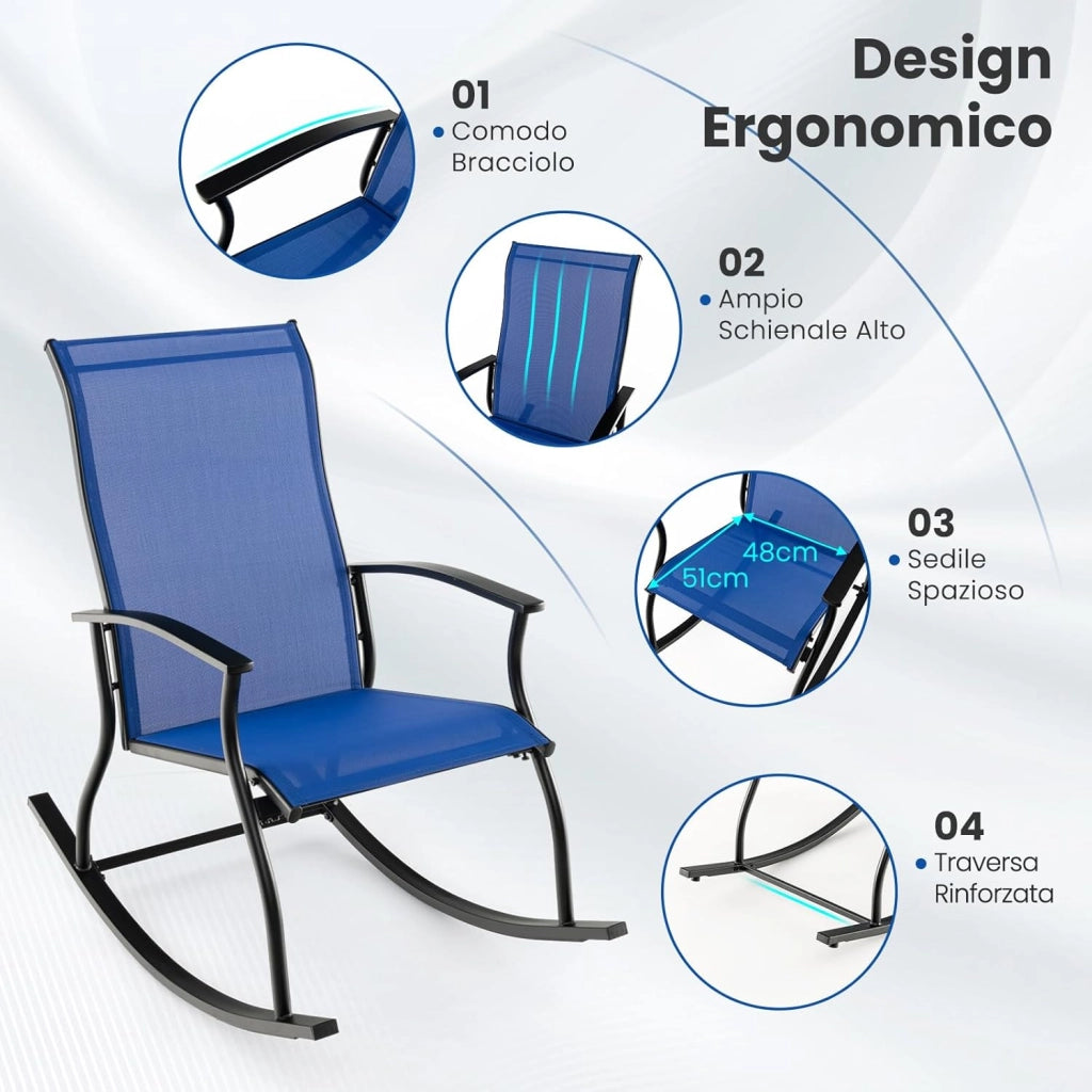 Sedia a Dondolo da Giardino con Braccioli Sdraio da Giardino Ergonomica Poltrona a Giardino Seduta Traspirante per Interno ed Esterno da Campeggio Balcone Terrazza